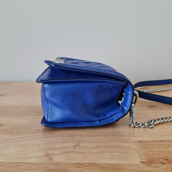 Rebecca Minkoff Diamond Quilted Love Crossbody Cobalt Blue Silver Shoulder Bag - Picture 6 of 12